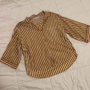 Faithfull the Brand Paradise Shirt in Camel Stripe | Oversized 100% Cotton Top